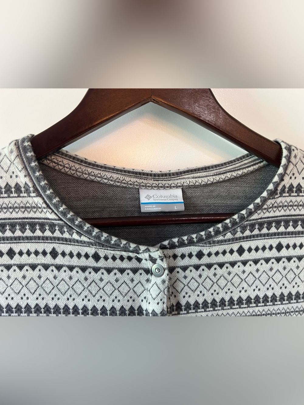 Columbia Grey Ivory White Knit Henley Long Sleeve Shirt Womens Large Gorpcore - Picture 4 of 9